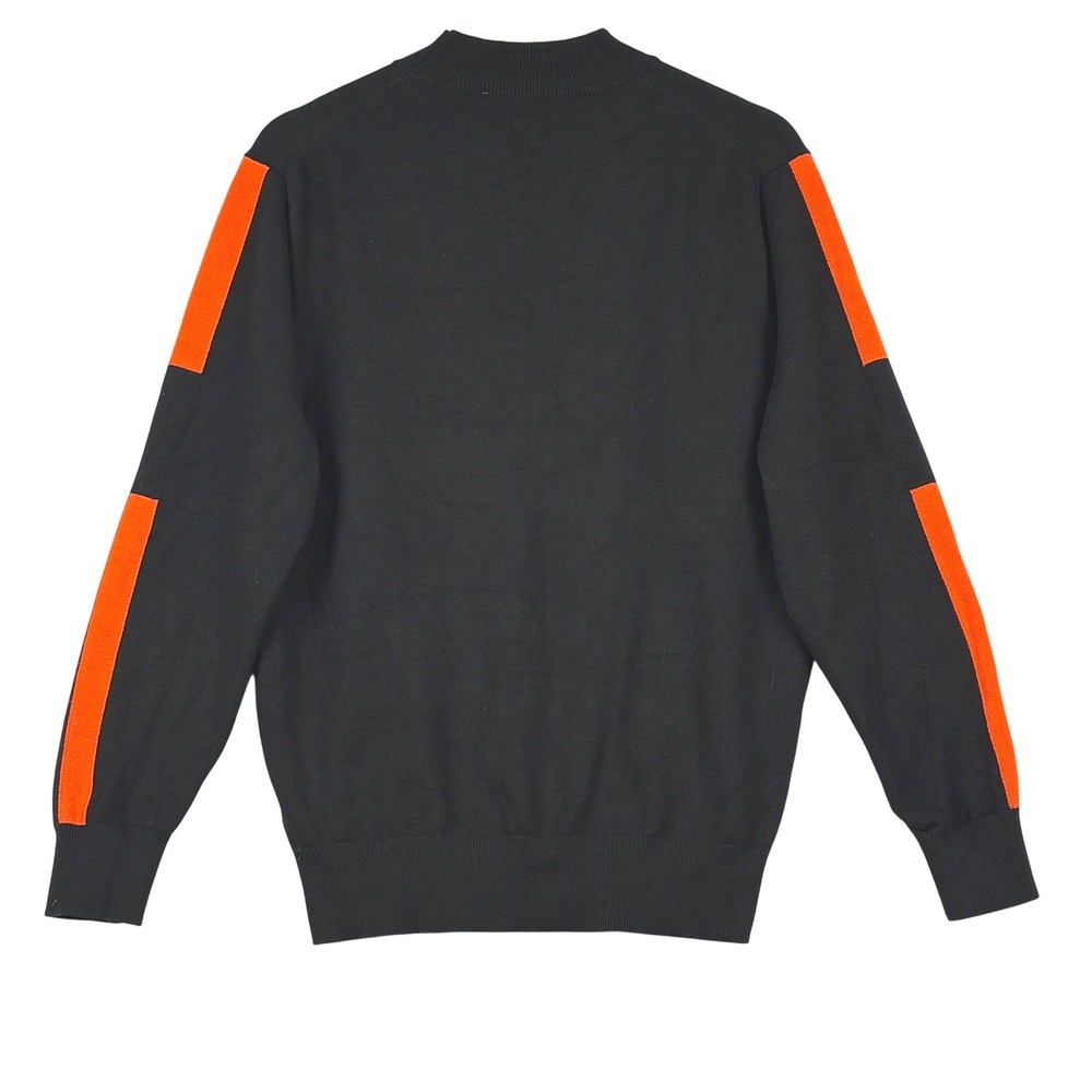 Hermes Men Sweater XL Black Orange Stripe Mock Neck Logo Knit Italy Old Money